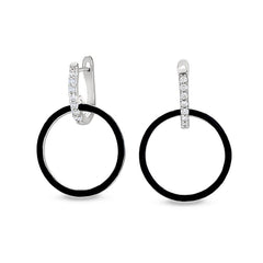 Black Enamel Open Hoop Earrings
