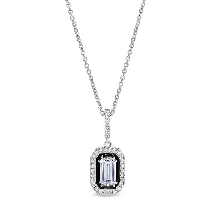 Octagon Black Enamel Halo Pendant