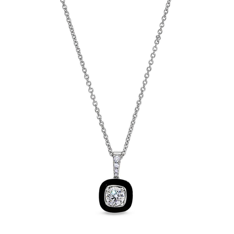 Cushion Cut Black Enamel Pendant