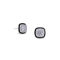 Cushion Cut Black Enamel Stud Earrings