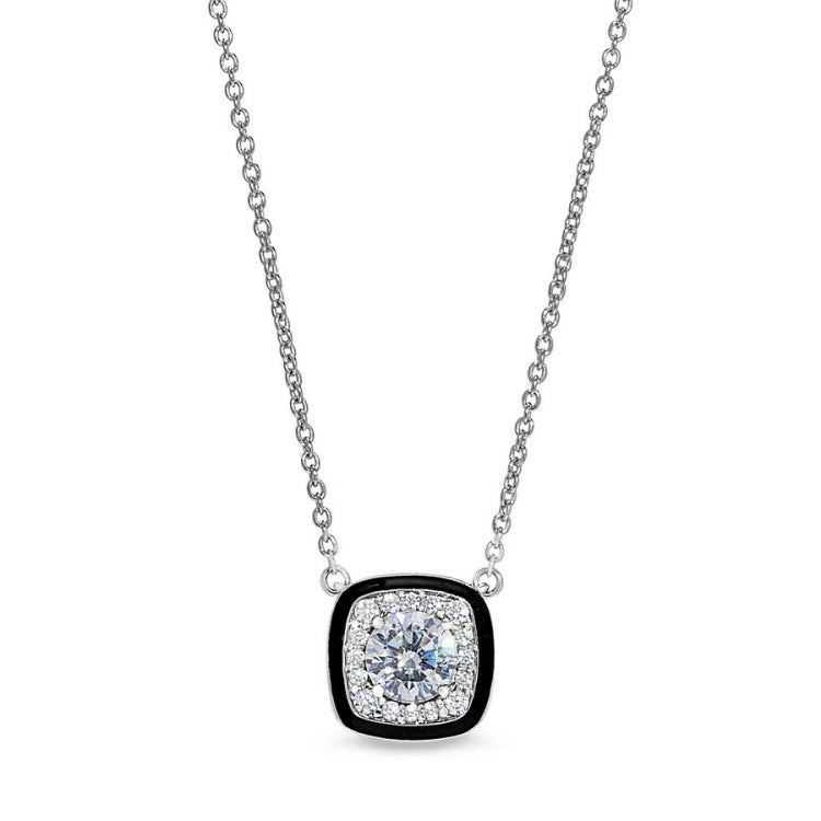 Cushion Cut Black Enamel Necklace