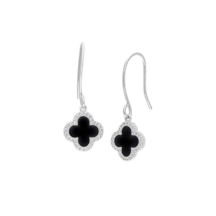Black Enamel Clover Drop Earrings