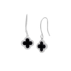 Black Enamel Clover Drop Earrings