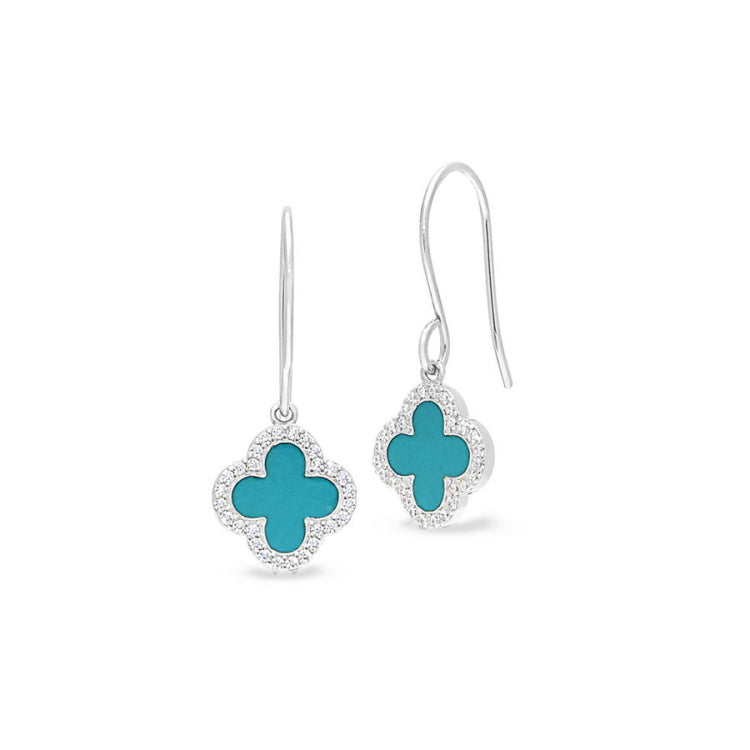 Turquoise Enamel Clover Drop Earrings