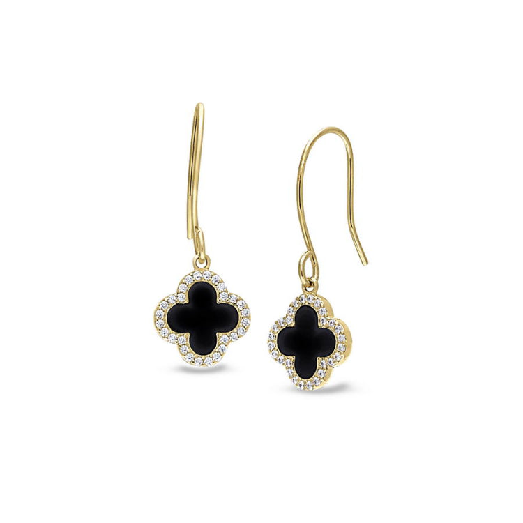 Black Enamel Clover Drop Earrings