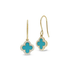 Turquoise Enamel Clover Drop Earrings