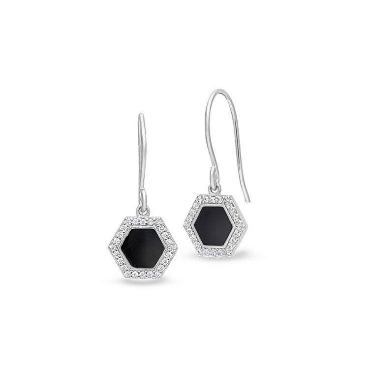 Black Enamel Hexagon Drop Earrings