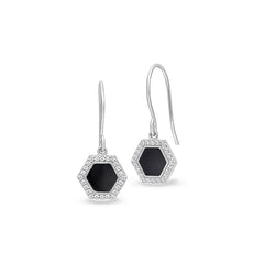 Black Enamel Hexagon Drop Earrings