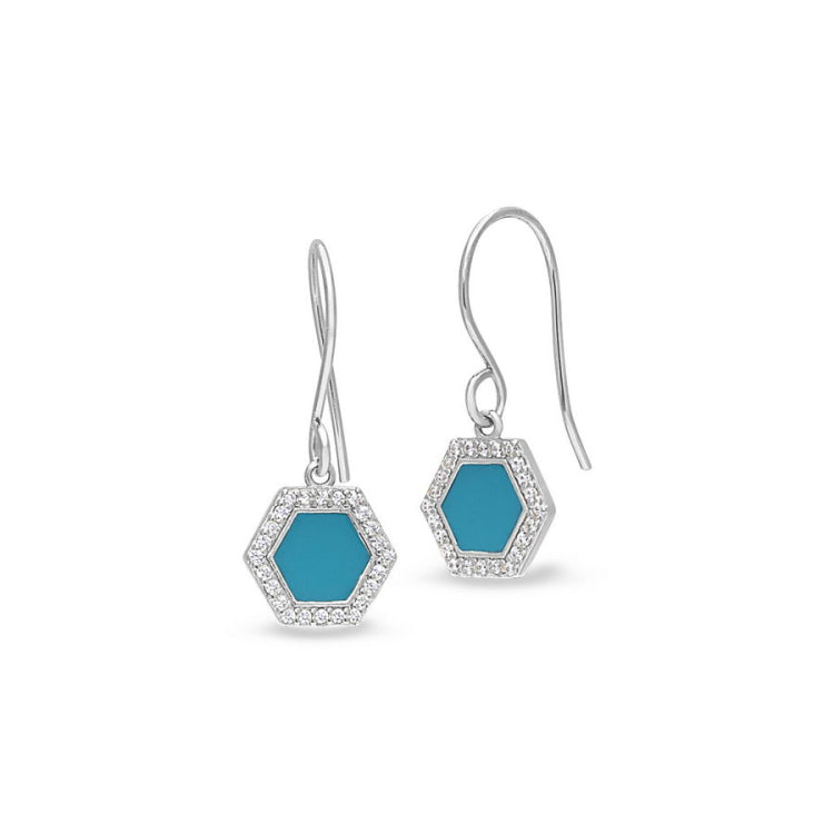 Turquoise Enamel Hexagon Drop Earrings