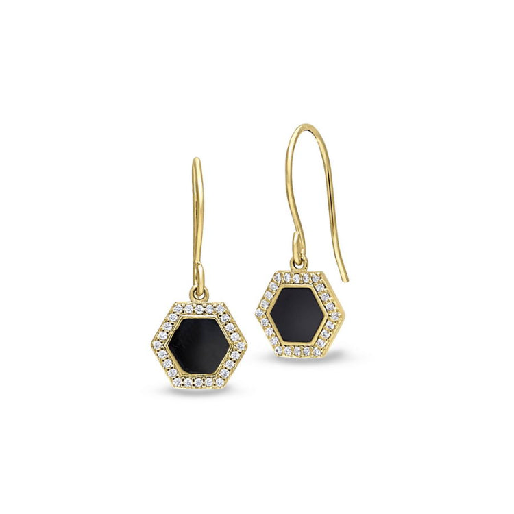 Black Enamel Hexagon Drop Earrings