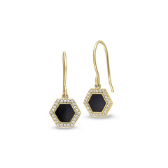Black Enamel Hexagon Drop Earrings