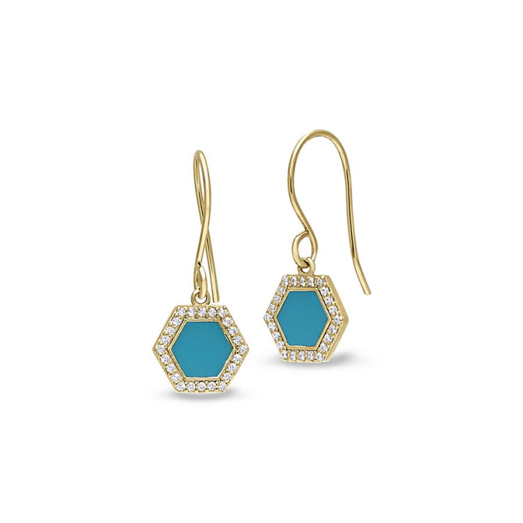 Turquoise Enamel Hexagon Drop Earrings