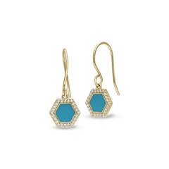 Turquoise Enamel Hexagon Drop Earrings