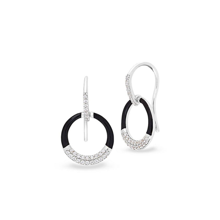Black Enamel Open Circle Drop Earrings