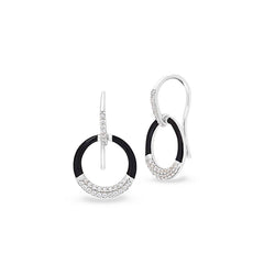Black Enamel Open Circle Drop Earrings