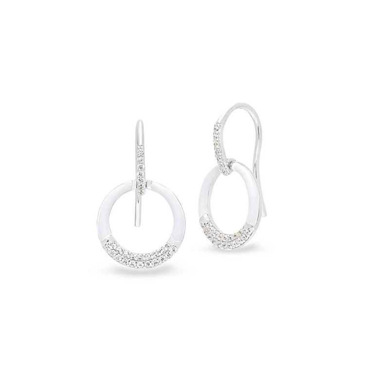 White Enamel Open Circle Drop Earrings