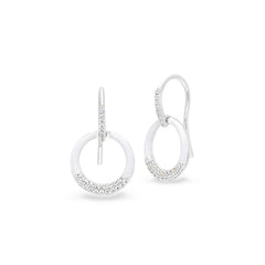 White Enamel Open Circle Drop Earrings