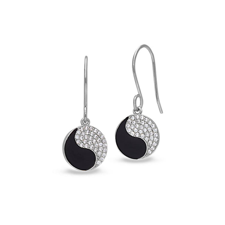 Black Enamel Yin Yang Drop Earrings