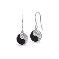 Black Enamel Yin Yang Drop Earrings