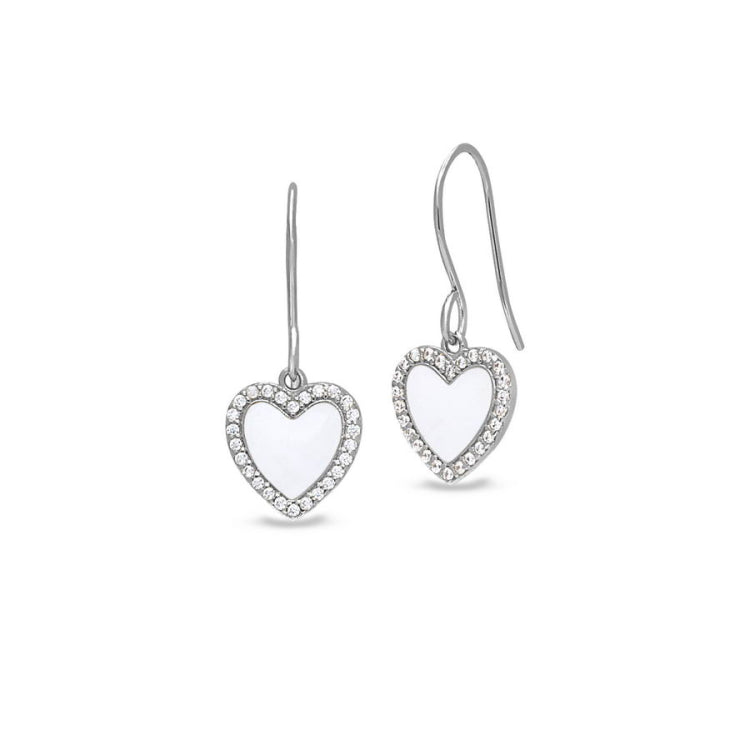 White Enamel Heart Drop Earrings