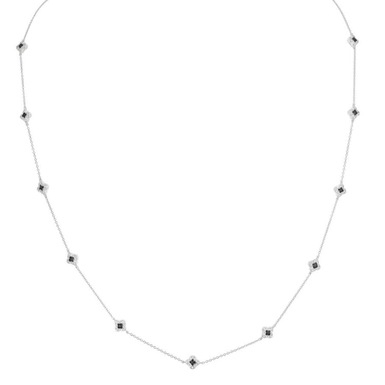 Black Enamel Clover Station Necklace