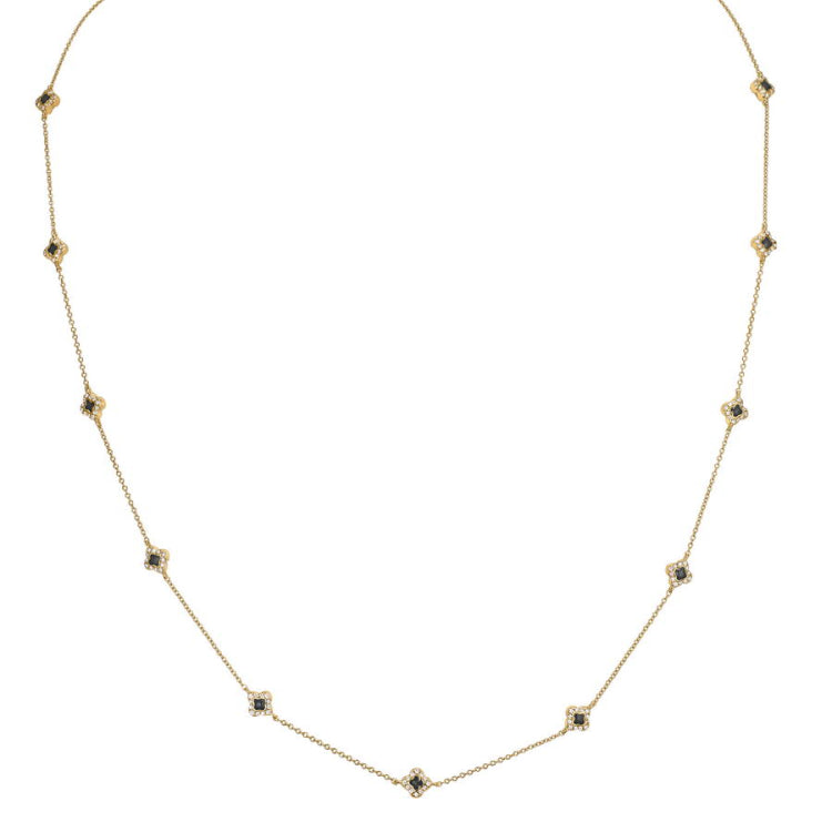 Black Enamel Clover Station Necklace