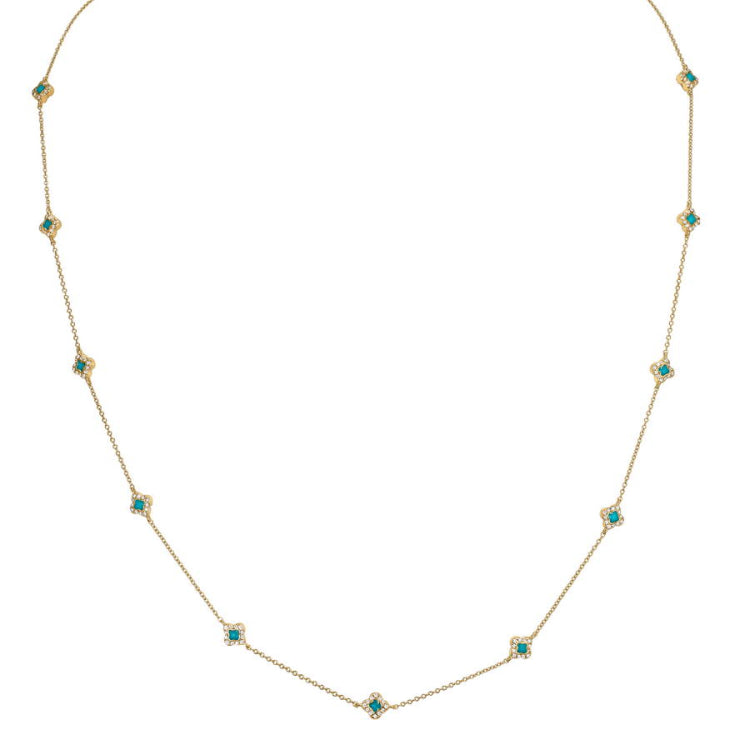 Turquoise Enamel Clover Station Necklace