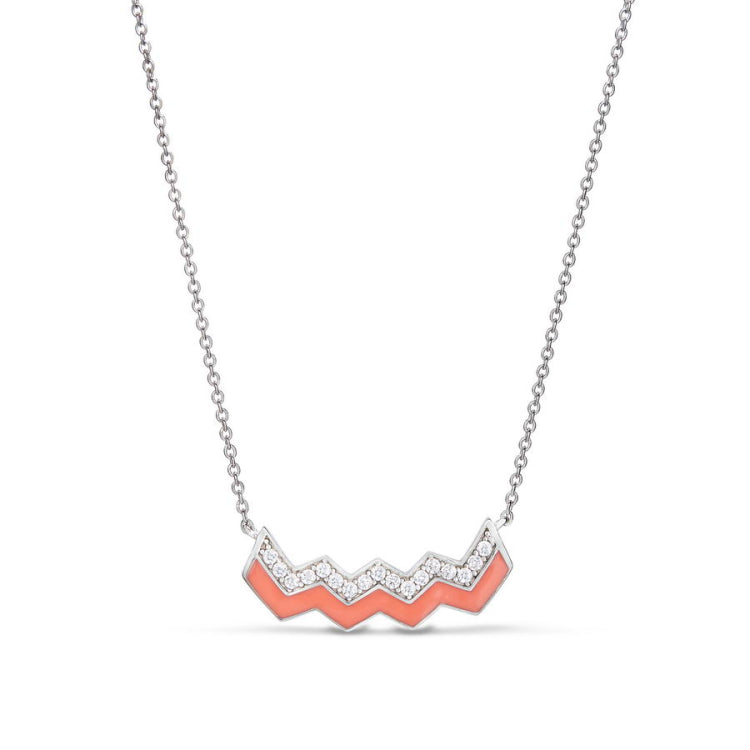 Coral Enamel Ups and Downs Necklace