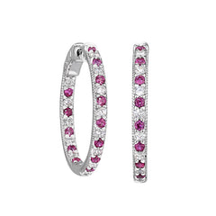Simulated Ruby Hoop Earrings