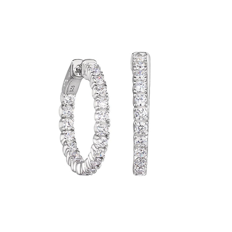 Medium Hoop Earrings with Prong Set Inside Out Simulated Diamonds