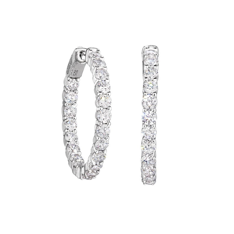 Large Hoop Earrings with Prong Set Inside Out Simulated Diamonds