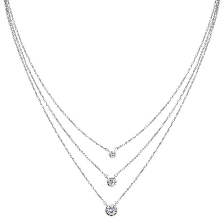 Three Chain Layered Bezel Set Necklace