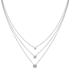 Three Chain Layered Bezel Set Necklace