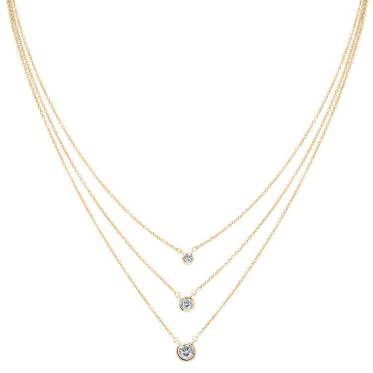 Three Chain Layered Bezel Set Necklace