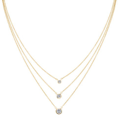 Three Chain Layered Bezel Set Necklace