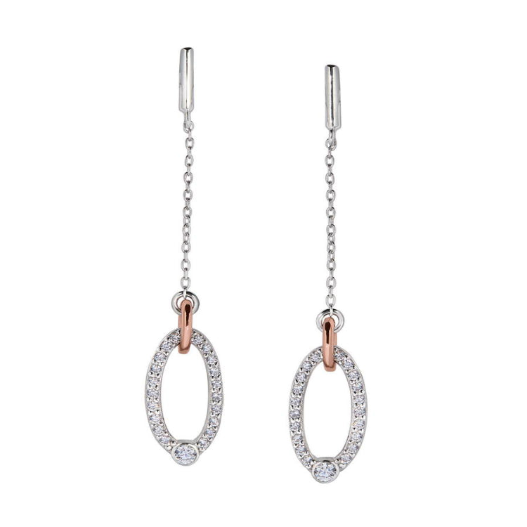 Two Tone Open Oval Chain Drop Earrings