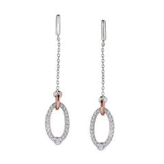 Two Tone Open Oval Chain Drop Earrings