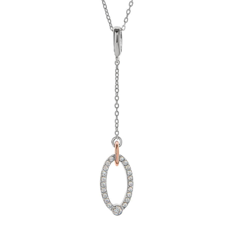 Two Tone Open Oval Chain Drop Pendant