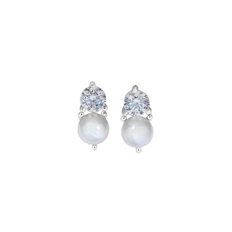 Pearl and Simulated Diamond Stud Earrings