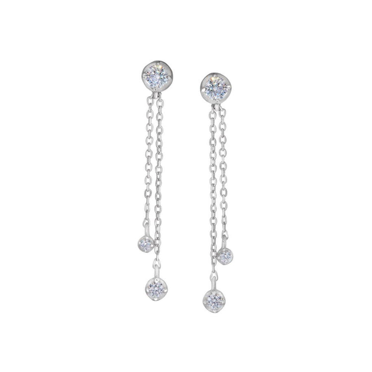 Double Chain Simulated Diamond Drop Earrings