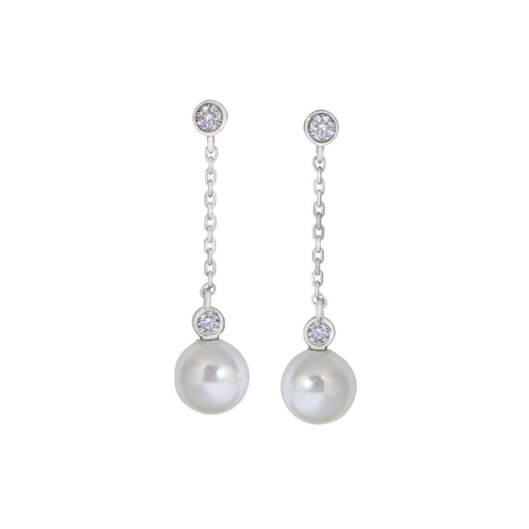 Single Chain Simulated Diamond and Pearl Drop Earrings