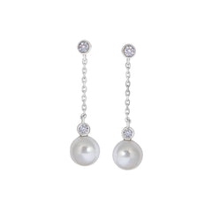 Single Chain Simulated Diamond and Pearl Drop Earrings
