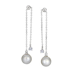 Double Chain Simulated Diamond and Pearl Drop Earrings