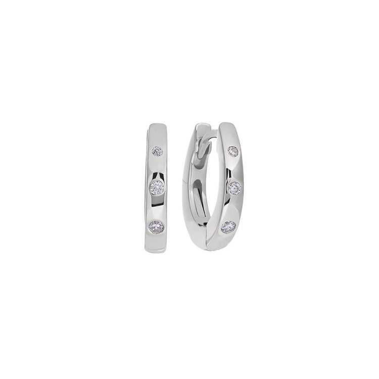 Three Flush Set Simulated Diamond Huggie Earrings