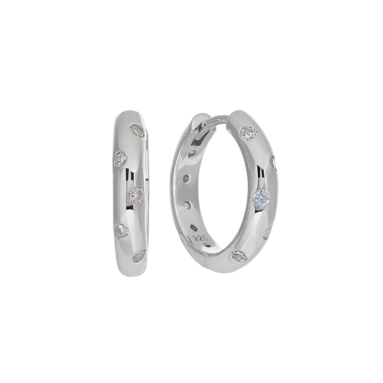 Ten Flush Set Simulated Diamond Huggie Earrings