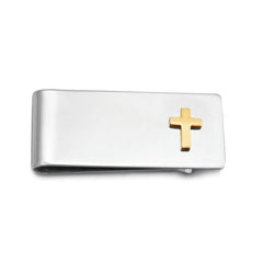 Polished Money Clip with Gold Cross