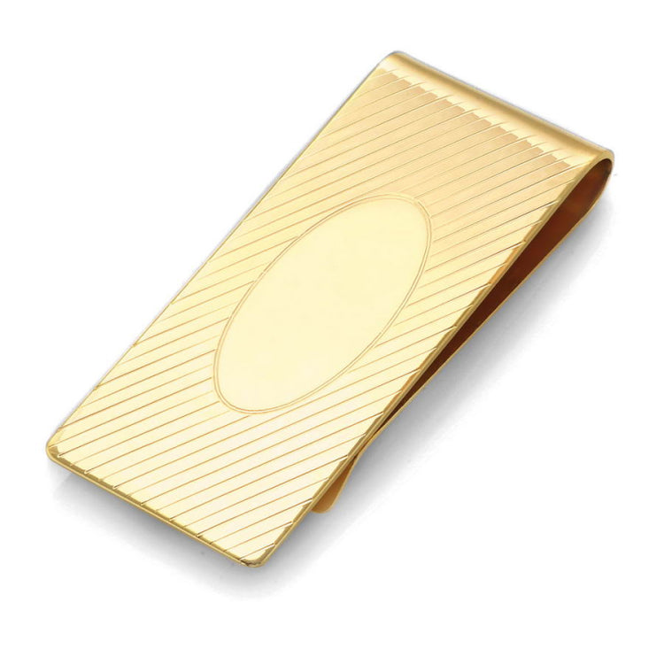 Diagonal Lines and Oval Polished Center Money Clip
