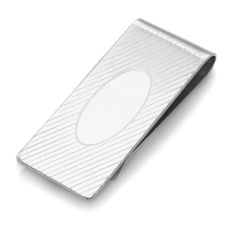 Diagonal Lines and Oval Polished Center Money Clip