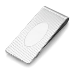 Diagonal Lines and Oval Polished Center Money Clip