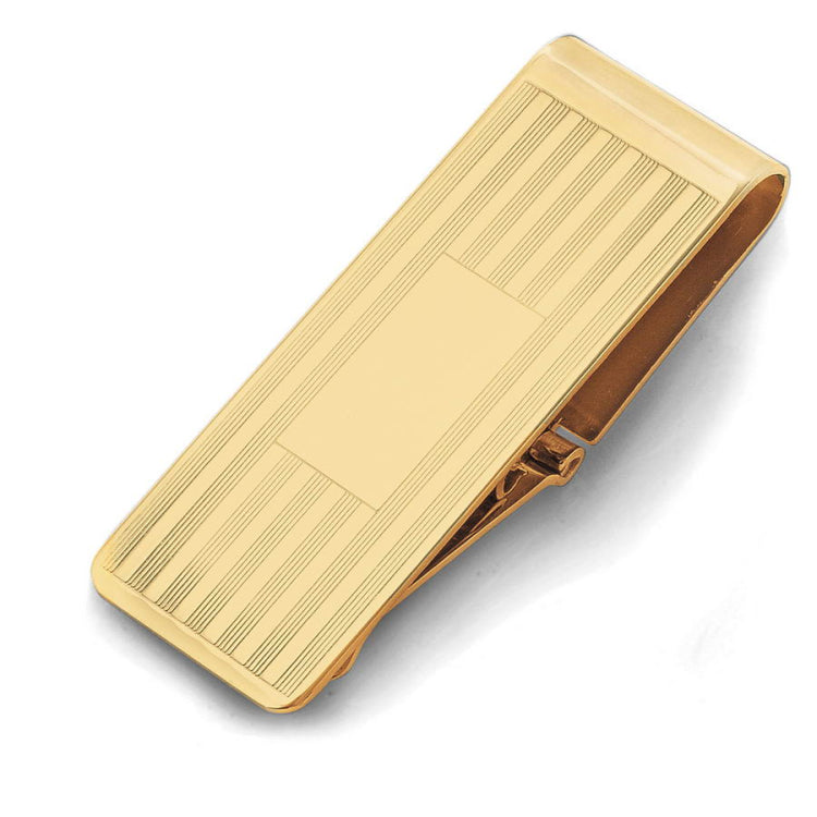 Striped Hinged Money Clip with Rectangle Polished Center